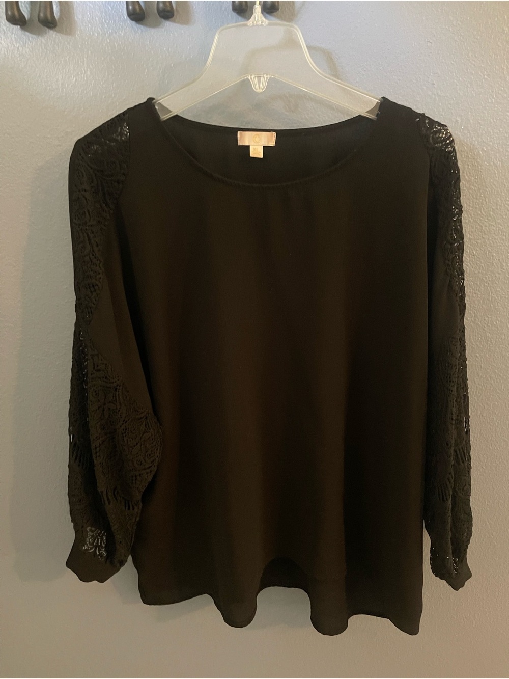 Charming Charlie Black Long-Sleeve Lace-Panel Blouse